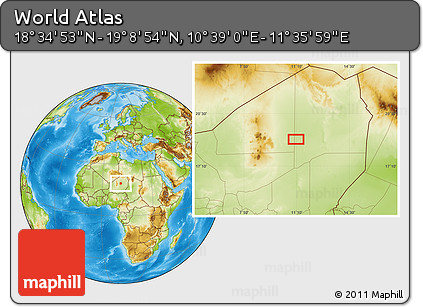Physical Location Map of the Area around 18° 51' 53" N, 11° 7' 30" E