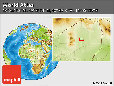 Physical Location Map of the Area around 18° 51' 53" N, 11° 7' 30" E