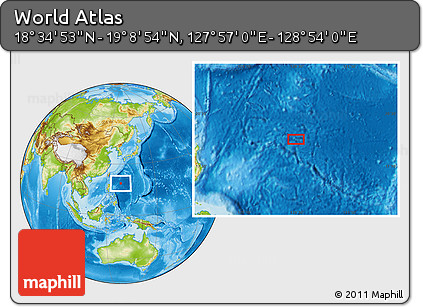 Physical Location Map of the Area around 18° 51' 53" N, 128° 25' 30" E