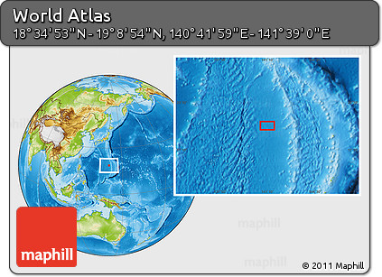 Physical Location Map of the Area around 18° 51' 53" N, 141° 10' 30" E