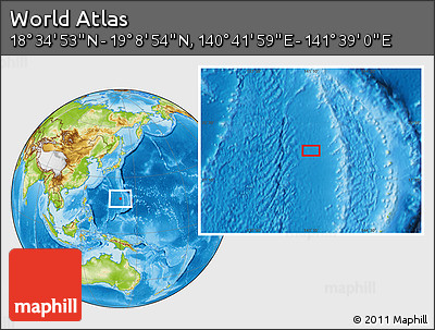 Physical Location Map of the Area around 18° 51' 53" N, 141° 10' 30" E