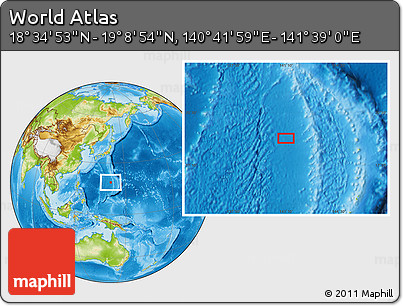 Physical Location Map of the Area around 18° 51' 53" N, 141° 10' 30" E