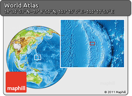 Physical Location Map of the Area around 18° 51' 53" N, 143° 43' 29" E