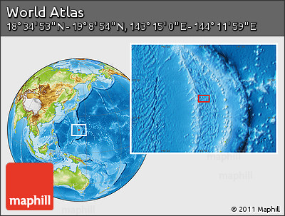 Physical Location Map of the Area around 18° 51' 53" N, 143° 43' 29" E