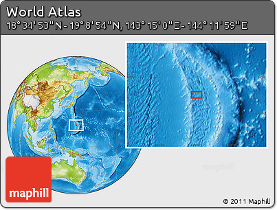 Physical Location Map of the Area around 18° 51' 53" N, 143° 43' 29" E