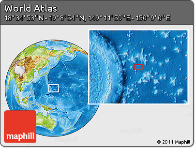 Physical Location Map of the Area around 18° 51' 53" N, 149° 40' 30" E