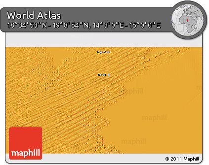 Political 3D Map of the Area around 18° 51' 53" N, 14° 31' 30" E