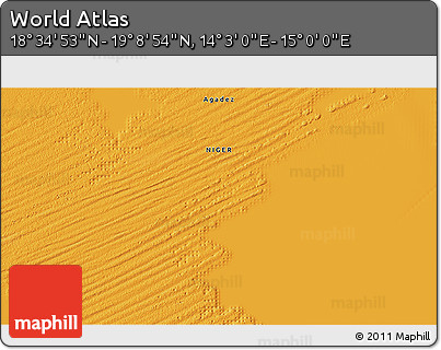 Political 3D Map of the Area around 18° 51' 53" N, 14° 31' 30" E