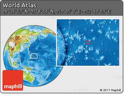 Physical Location Map of the Area around 18° 51' 53" N, 152° 13' 29" E