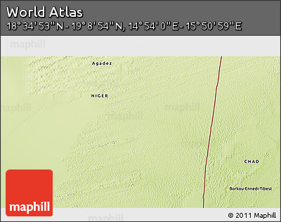 Physical 3D Map of the Area around 18° 51' 53" N, 15° 22' 30" E