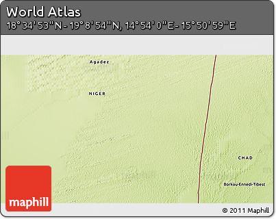 Physical 3D Map of the Area around 18° 51' 53" N, 15° 22' 30" E
