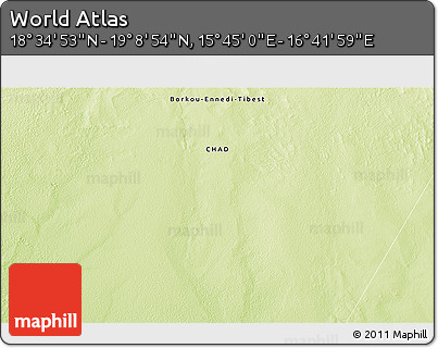 Physical 3D Map of the Area around 18° 51' 53" N, 16° 13' 30" E