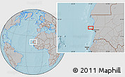 Gray Location Map of the area around 18° 51' 53" N, 16° 55' 29" W, hill shading