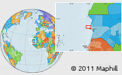 Political Location Map of the area around 18° 51' 53" N, 16° 55' 29" W