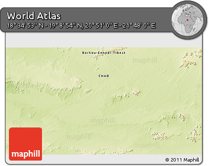 Physical 3D Map of the Area around 18° 51' 53" N, 21° 19' 30" E