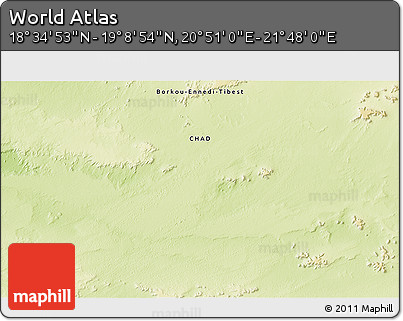 Physical 3D Map of the Area around 18° 51' 53" N, 21° 19' 30" E