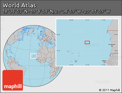 Gray Location Map of the Area around 18° 51' 53" N, 21° 10' 29" W