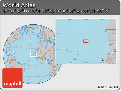 Gray Location Map of the Area around 18° 51' 53" N, 21° 10' 29" W