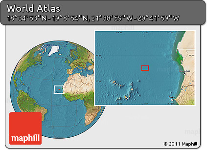 Satellite Location Map of the Area around 18° 51' 53" N, 21° 10' 29" W