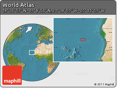 Satellite Location Map of the Area around 18° 51' 53" N, 21° 10' 29" W