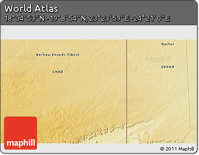 Physical 3D Map of the Area around 18° 51' 53" N, 23° 52' 30" E