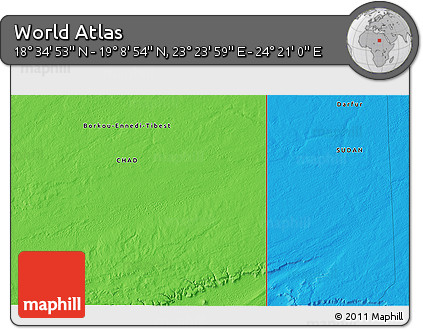 Political 3D Map of the Area around 18° 51' 53" N, 23° 52' 30" E