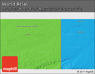 Political 3D Map of the Area around 18° 51' 53" N, 23° 52' 30" E