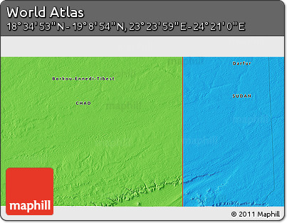 Political 3D Map of the Area around 18° 51' 53" N, 23° 52' 30" E