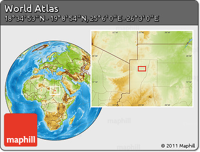 Physical Location Map of the Area around 18° 51' 53" N, 25° 34' 30" E