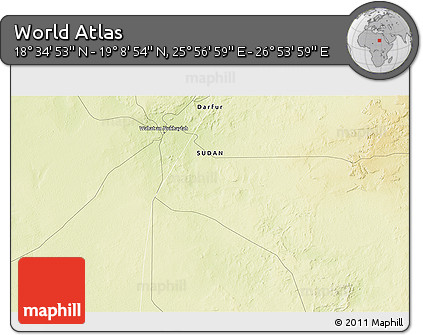 Physical 3D Map of the Area around 18° 51' 53" N, 26° 25' 29" E