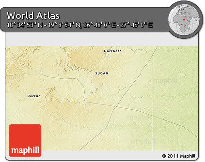 Physical 3D Map of the Area around 18° 51' 53" N, 27° 16' 29" E