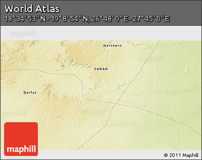 Physical 3D Map of the Area around 18° 51' 53" N, 27° 16' 29" E