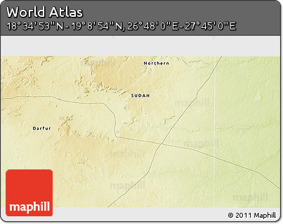 Physical 3D Map of the Area around 18° 51' 53" N, 27° 16' 29" E