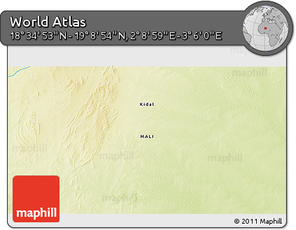 Physical 3D Map of the Area around 18° 51' 53" N, 2° 37' 30" E