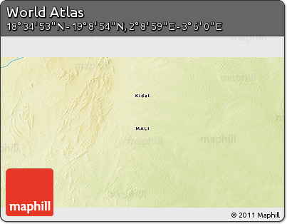 Physical 3D Map of the Area around 18° 51' 53" N, 2° 37' 30" E