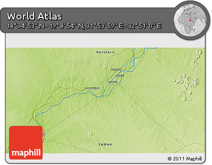 Physical 3D Map of the Area around 18° 51' 53" N, 32° 22' 30" E