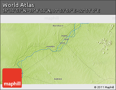 Physical 3D Map of the Area around 18° 51' 53" N, 32° 22' 30" E