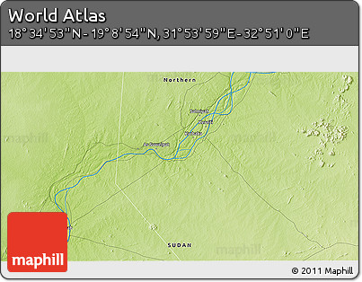 Physical 3D Map of the Area around 18° 51' 53" N, 32° 22' 30" E