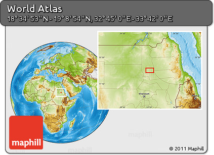 Physical Location Map of the Area around 18° 51' 53" N, 33° 13' 30" E