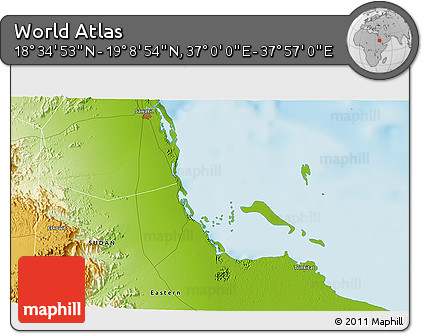 Physical 3D Map of the Area around 18° 51' 53" N, 37° 28' 30" E