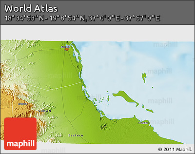 Physical 3D Map of the Area around 18° 51' 53" N, 37° 28' 30" E