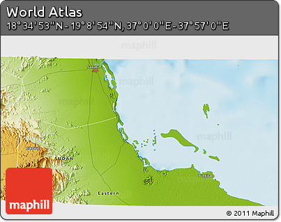 Physical 3D Map of the Area around 18° 51' 53" N, 37° 28' 30" E