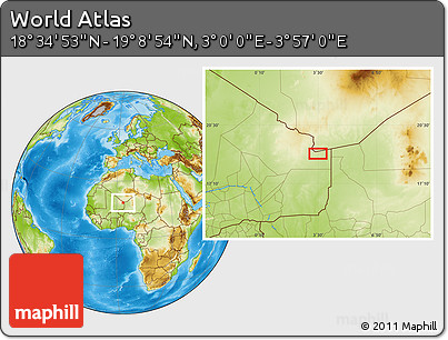 Physical Location Map of the Area around 18° 51' 53" N, 3° 28' 30" E
