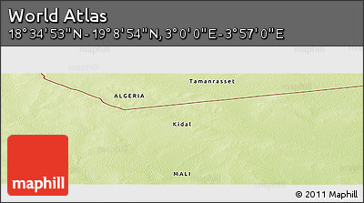 Physical Panoramic Map of the Area around 18° 51' 53" N, 3° 28' 30" E