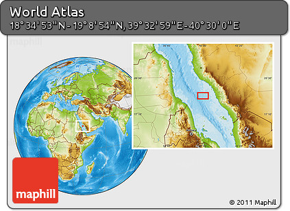 Physical Location Map of the Area around 18° 51' 53" N, 40° 1' 29" E