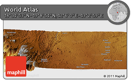 Physical Panoramic Map of the Area around 18° 51' 53" N, 42° 34' 30" E