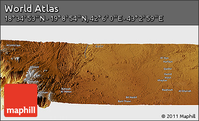 Physical Panoramic Map of the Area around 18° 51' 53" N, 42° 34' 30" E