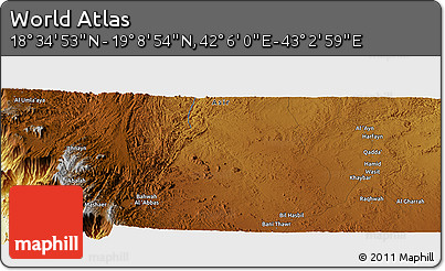 Physical Panoramic Map of the Area around 18° 51' 53" N, 42° 34' 30" E