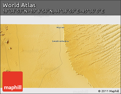 Physical 3D Map of the Area around 18° 51' 53" N, 45° 7' 30" E