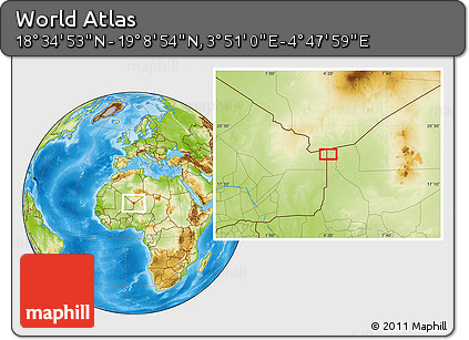 Physical Location Map of the Area around 18° 51' 53" N, 4° 19' 30" E